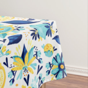 Blaue und gelbe Zitronen und Blume Tischdecke
