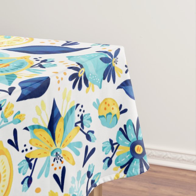 Blaue und gelbe Zitronen und Blume Tischdecke (Beispiel)