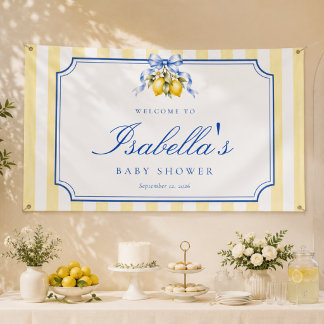 Blaue und gelbe Zitrus-Limonen-Baby-Shower-Willkom Banner