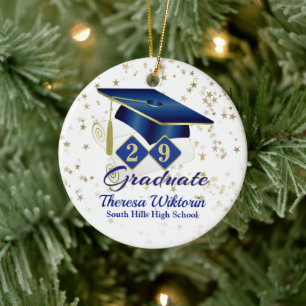 Blaue und goldene Abschluss-Keramik-Ornament Keramik Ornament