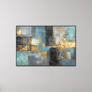 Blaue und goldene abstrakte Geolandschaftskunst mi Leinwanddruck