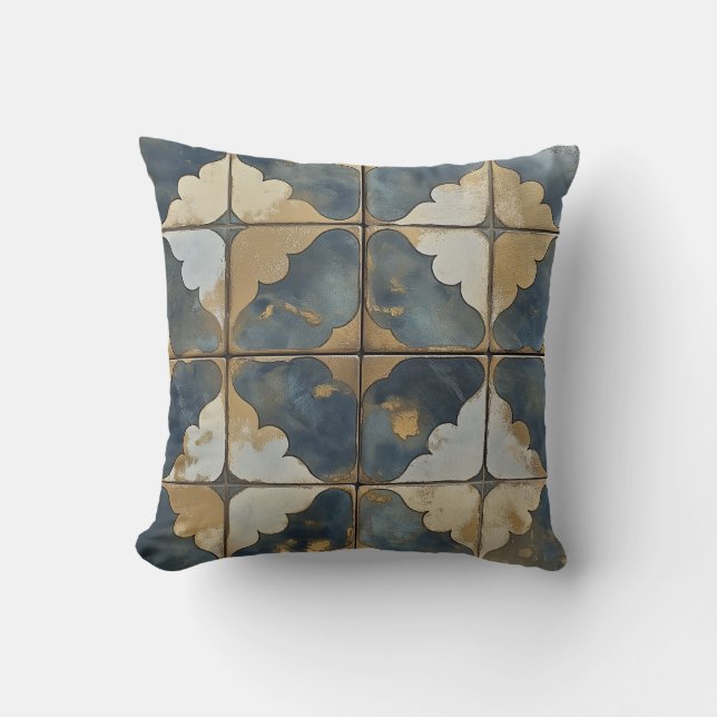 Blaue und goldene Abstrakte Kissen (Vorderseite)