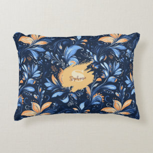 Blaue und goldene abstrakte Paisley-Blätter (3) Dekokissen