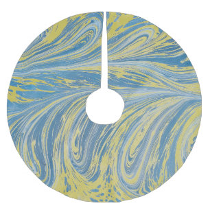 Blaue und goldene abstrakte Welle Polyester Weihnachtsbaumdecke
