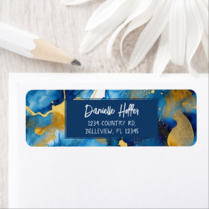 Blaue und goldene Aquarell-Abstrakte Rücksendeadre