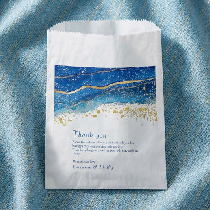 Blaue und goldene Aquarell-Hochzeits-Dankeskarten Geschenktütchen