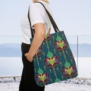Blaue und goldene Art Deco Blumendekoration Tasche