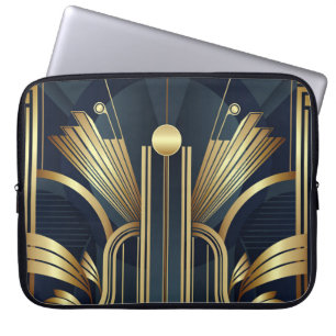 Blaue und goldene Art Deco Laptopschutzhülle