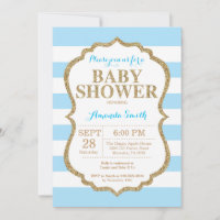 Blaue und goldene Babyparty-Einladung Glitter