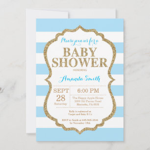 Blaue und goldene Babyparty-Einladung Glitter Einladung