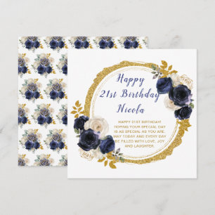 Blaue und goldene Blume Geburtstagsparty Karte