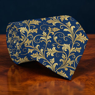 Blaue und goldene Blumenmuster-Halsbinden nach Maß Krawatte