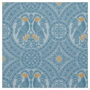 Blaue und goldene byzantinische Vögel Stoff