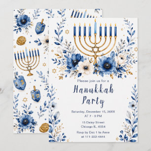 Blaue und goldene Chanukka-Party Einladung