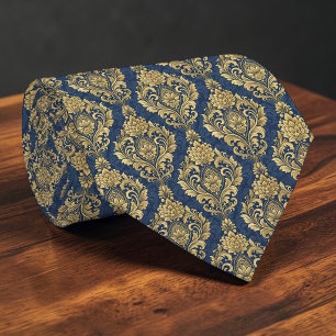 Blaue und goldene Damast-Krawatte nach Maß Krawatte