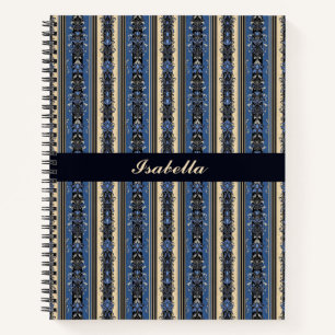Blaue und goldene Damaststreifen Notizbuch