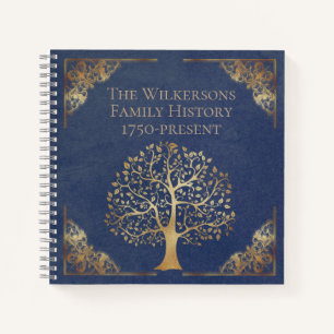 Blaue und goldene Familienchronik Genealogie im Vi Notizbuch