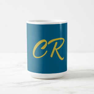 Blaue und goldene Farbmonogramm moderne Minimalist Kaffeetasse