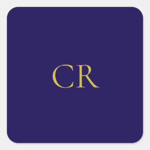 Blaue und goldene Farbmonogramm-Moderne Minimalist Quadratischer Aufkleber