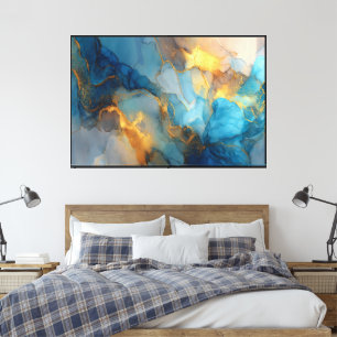 Blaue und goldene Fluid-Marmor-Abstrakte Kunst Leinwanddruck