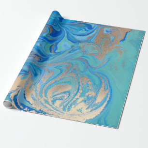 Blaue und goldene flüssige Textur Geschenkpapier