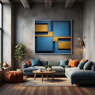 Blaue und goldene geometrische abstrakte Luxus Leinwanddruck