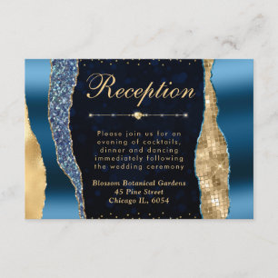 Blaue und goldene glamouröse Tränen Bokeh Hochzeit Begleitkarte