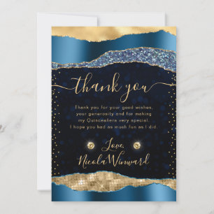 Blaue und goldene glamouröse Tränen Bokeh Quincean Dankeskarte