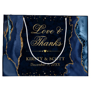 Blaue und goldene Glitter-Marmor-Achat-Hochzeit Große Geschenktüte