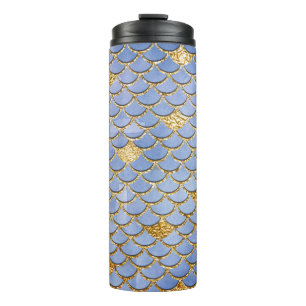 Blaue und goldene Glitzer-Meerjungfrau-Schuppen Thermosbecher