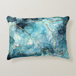 Blaue und goldene glitzernde Marmor  Dekokissen