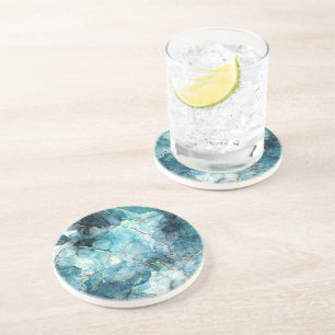 Blaue und goldene glitzernde Marmor  Getränkeuntersetzer