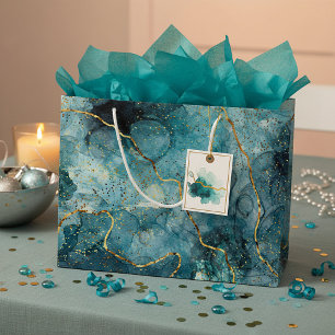Blaue und goldene glitzernde Marmor  Große Geschenktüte