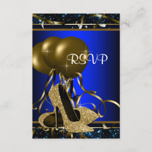 Blaue und goldene High Heel RSVP für Damen Karte