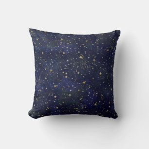 Blaue und goldene himmlische Sterne whimsiwatercol Kissen