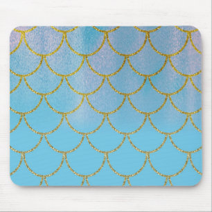 Blaue und goldene irisierende Schimmer-Meerjungfra Mousepad
