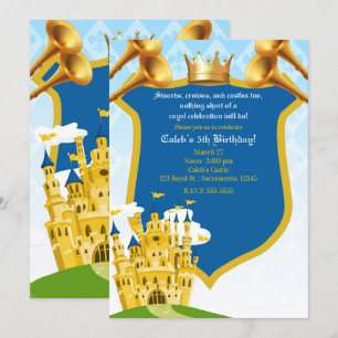 Blaue und goldene königliche Prinzenburg Geburtsta Einladung