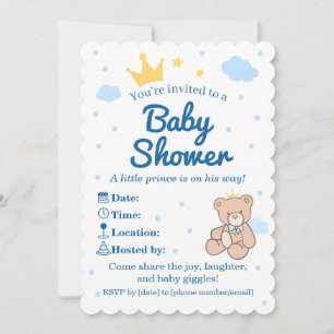 Blaue und goldene Kronen-Baby-Shower-Einladung für Einladung