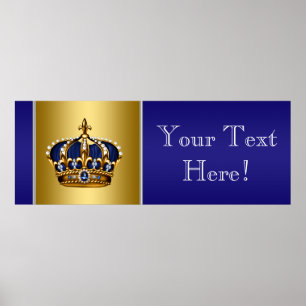 Blaue und goldene Kronprinz Baby Shower Banner Poster