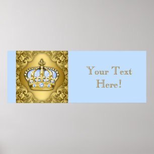 Blaue und goldene Kronprinz-Baby-Shower-Flagge Poster