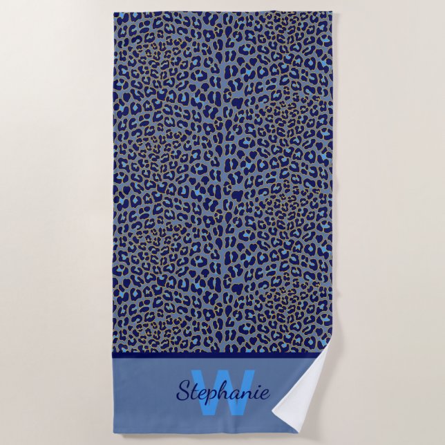 Blaue und goldene Leoparden Strandtuch (Vorderseite)