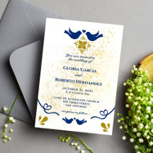 Blaue und goldene Liebesvögel mexikanische Hochzei