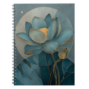 Blaue und goldene Lotosblume Geometrische Linienku Notizblock