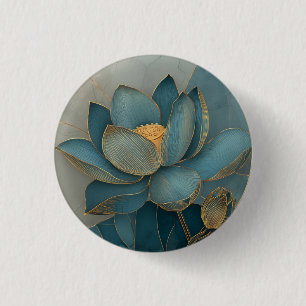 Blaue und goldene Lotusblume geometrische Linienku Button