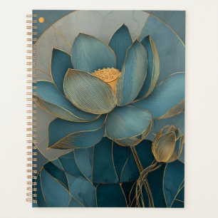 Blaue und goldene Lotusblume geometrische Linienku Planer