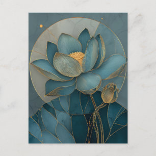 Blaue und goldene Lotusblume geometrische Linienku Postkarte