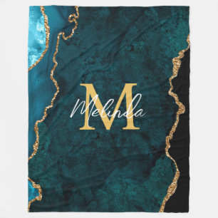 Blaue und goldene Marmor-Achat-Decke Fleecedecke