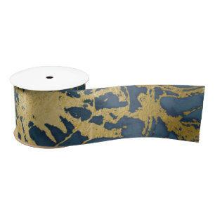 Blaue und goldene Marmorierung Satinband