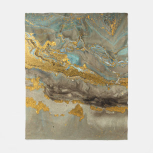 Blaue und goldene Marmormuster Fleecedecke