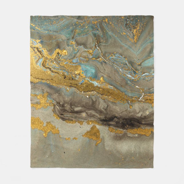 Blaue und goldene Marmormuster Fleecedecke (Vorderseite)